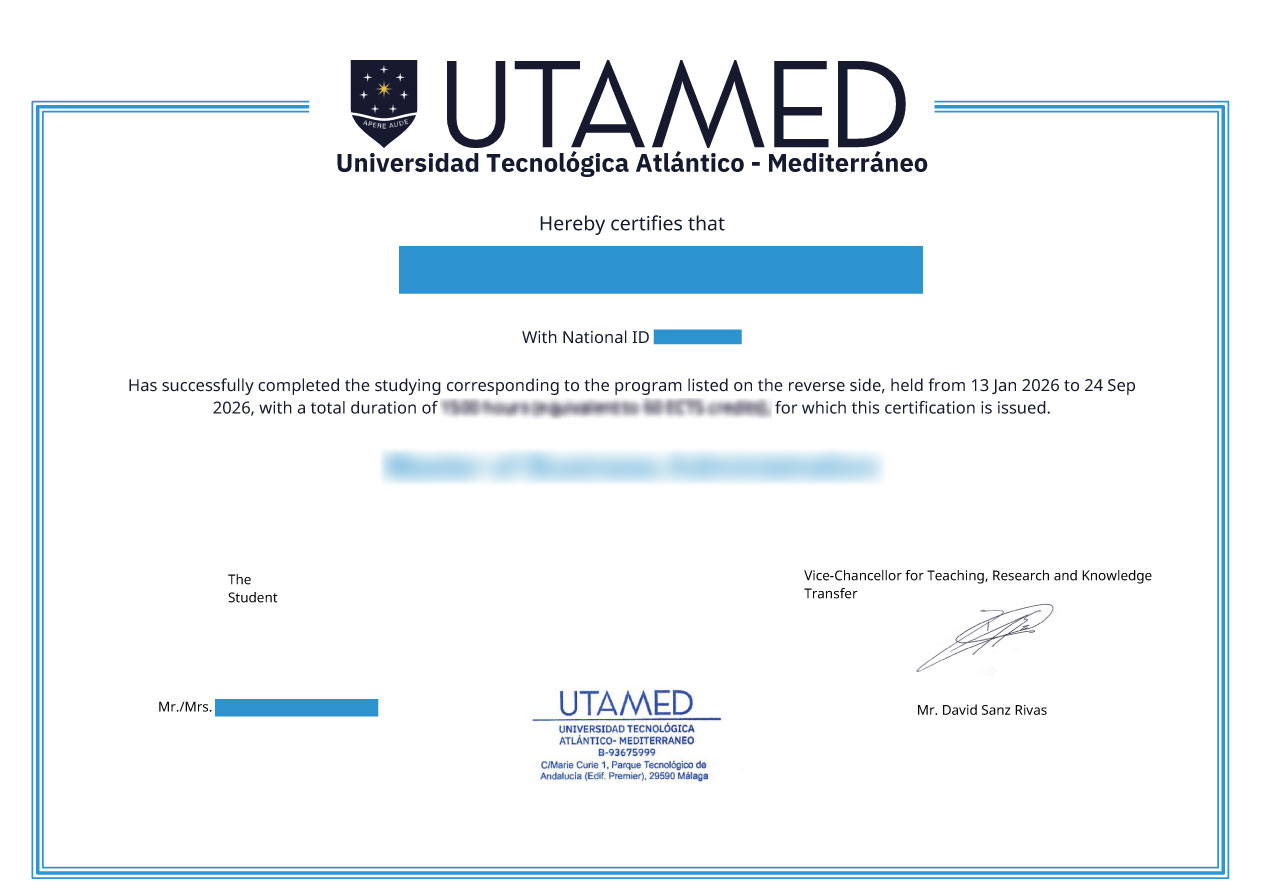 Sample UTAMED Play MBA Certificate of Completion